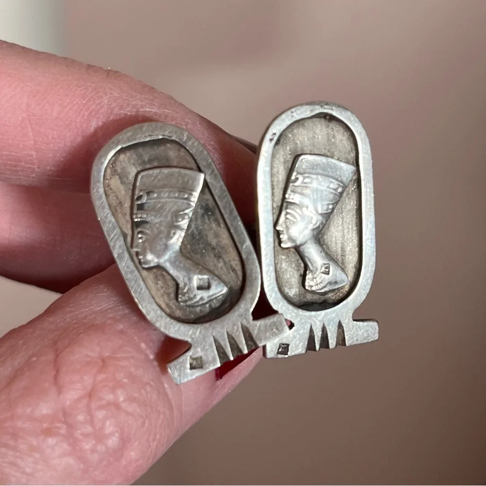 Antique Art Deco Victorian Egyptian Pharaoh Sterling silver Cufflinks